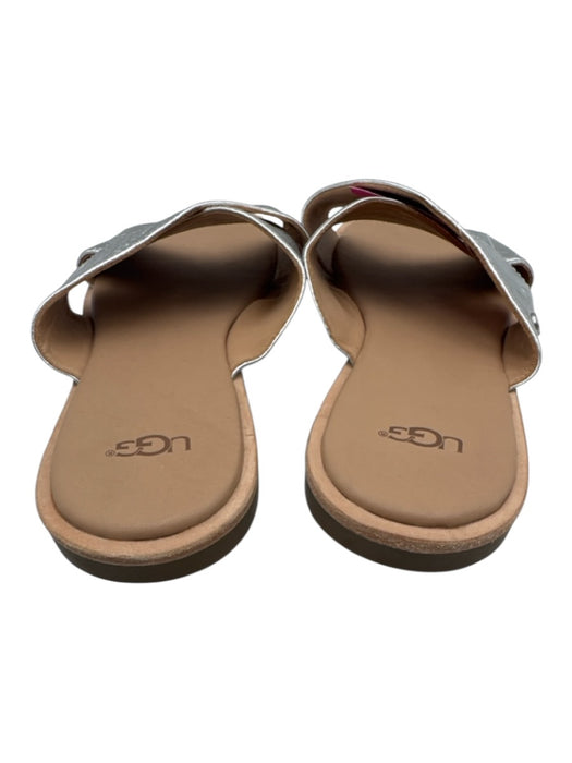 Ugg Shoe Size 8.5 Silver Leather Upper open toe Crackle Print Slide Sandals Silver / 8.5