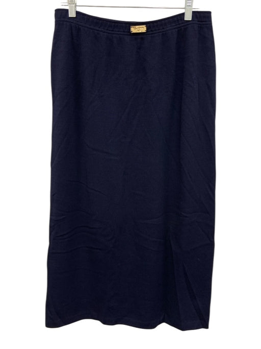 St John Sport Size L Navy Blue Wool & Rayon Elastic Waist Knit Maxi Skirt Navy Blue / L