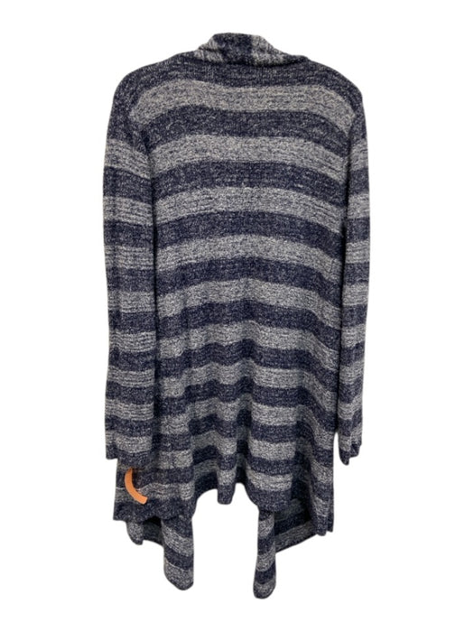 Barefoot Dreams Size L/XL Blue & Gray Nylon & Rayon Long Sleeve Stripe Cardigan Blue & Gray / L/XL