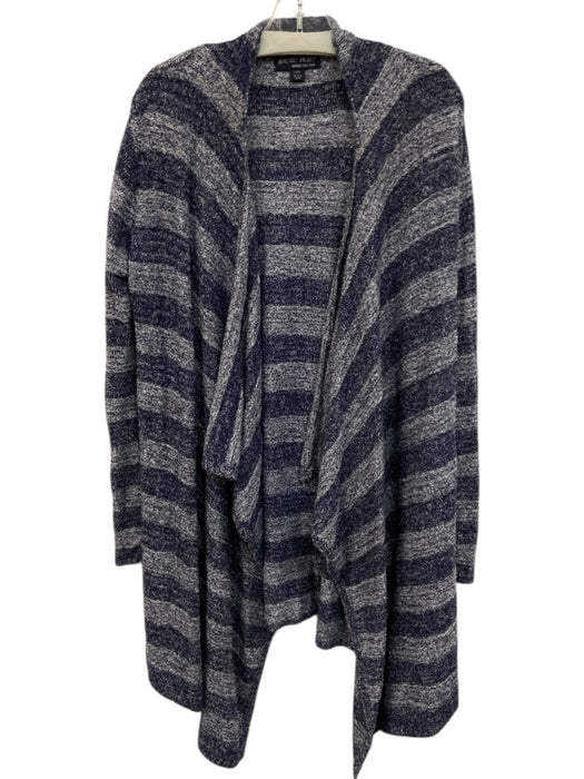 Barefoot Dreams Size L/XL Blue & Gray Nylon & Rayon Long Sleeve Stripe Cardigan Blue & Gray / L/XL