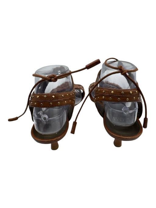 Stuart Weitzman Shoe Size 9 Brown & Gold Leather Peep Toe Cut Outs Tie Sandals Brown & Gold / 9