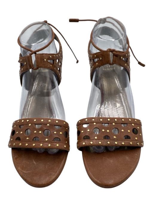 Stuart Weitzman Shoe Size 9 Brown & Gold Leather Peep Toe Cut Outs Tie Sandals Brown & Gold / 9