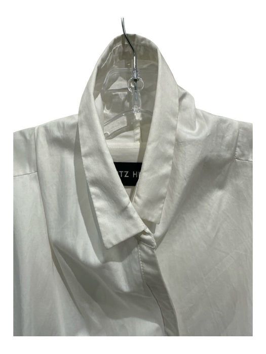 Lutz Huelle Size 36 White Cotton Long Sleeve Tie Front Collar Above Knee Dress White / 36