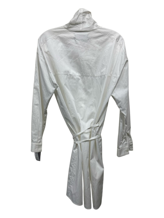 Lutz Huelle Size 36 White Cotton Long Sleeve Tie Front Collar Above Knee Dress White / 36