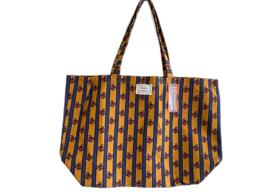 Sezane Yellow Blue Pink Canvas Stripe & Floral Shoulder Bag Tote Bag Yellow Blue Pink / L