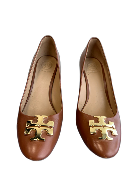 Tory Burch Shoe Size 5.5 Brown Leather Upper Almond shape Gold detail Shoes Brown / 5.5