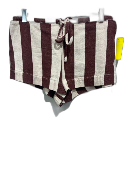Free People Size M Brown & White Cotton Elastic Drawstring Waist Stripes Shorts Brown & White / M