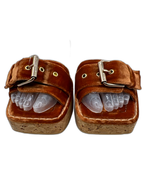Paloma Barcelo Shoe Size 41 Orange & Beige Velvet Gold Buckle Mule Sandals Orange & Beige / 41