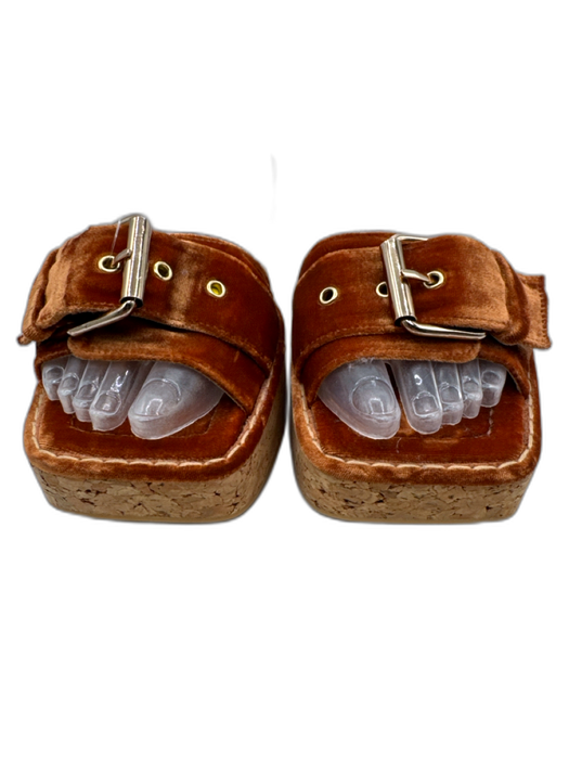 Paloma Barcelo Shoe Size 41 Orange & Beige Velvet Gold Buckle Mule Sandals Orange & Beige / 41