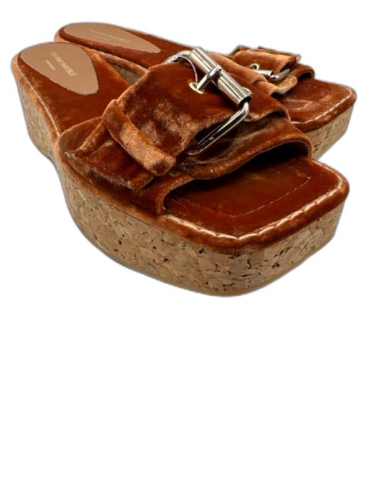Paloma Barcelo Shoe Size 41 Orange & Beige Velvet Gold Buckle Mule Sandals Orange & Beige / 41