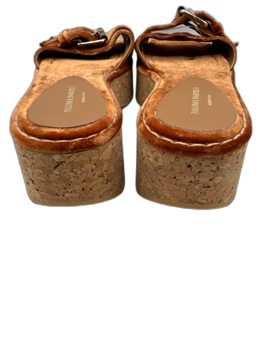 Paloma Barcelo Shoe Size 41 Orange & Beige Velvet Gold Buckle Mule Sandals Orange & Beige / 41