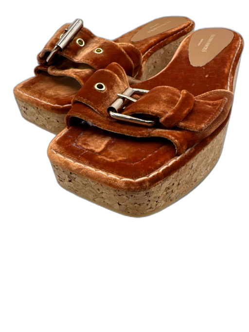 Paloma Barcelo Shoe Size 41 Orange & Beige Velvet Gold Buckle Mule Sandals Orange & Beige / 41