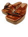Paloma Barcelo Shoe Size 41 Orange & Beige Velvet Gold Buckle Mule Sandals Orange & Beige / 41