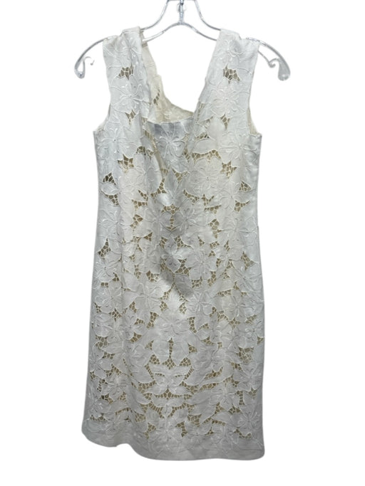 Rickie Freeman for Teri Jon Size 6 Cream White Linen & Silk Sleeveless Dress Cream White / 6
