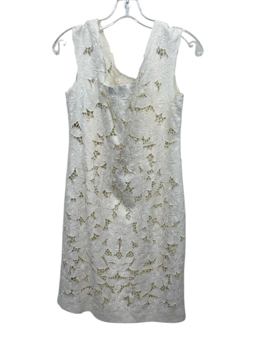 Rickie Freeman for Teri Jon Size 6 Cream White Linen & Silk Sleeveless Dress Cream White / 6