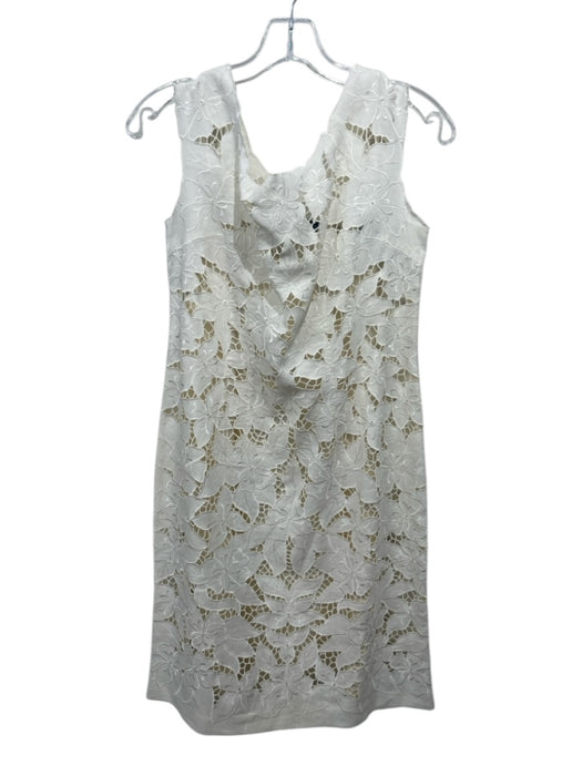 Rickie Freeman for Teri Jon Size 6 Cream White Linen & Silk Sleeveless Dress Cream White / 6