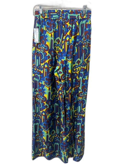 La Double J Size M Blue, Green, Brown Silk Abstract Elastic Waist Palazzo Pants Blue, Green, Brown / M