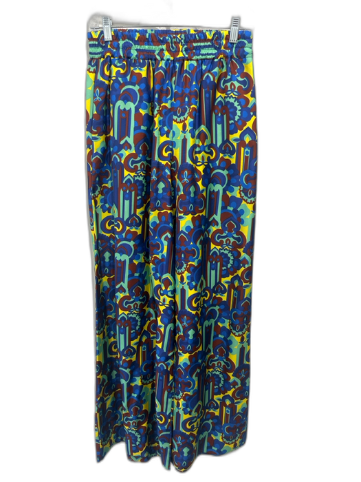 La Double J Size M Blue, Green, Brown Silk Abstract Elastic Waist Palazzo Pants Blue, Green, Brown / M