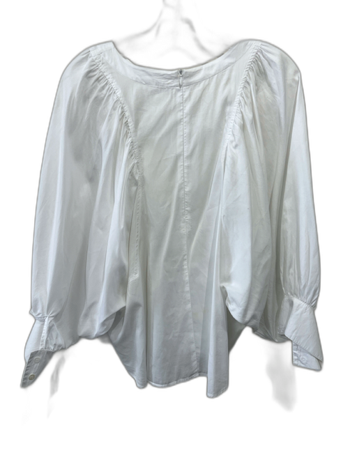 Harshman Size M/L White Cotton Gathered Back Zip bishop sleeve Top White / M/L
