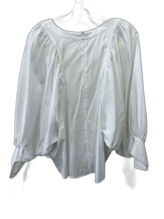 Harshman Size M/L White Cotton Gathered Back Zip bishop sleeve Top White / M/L