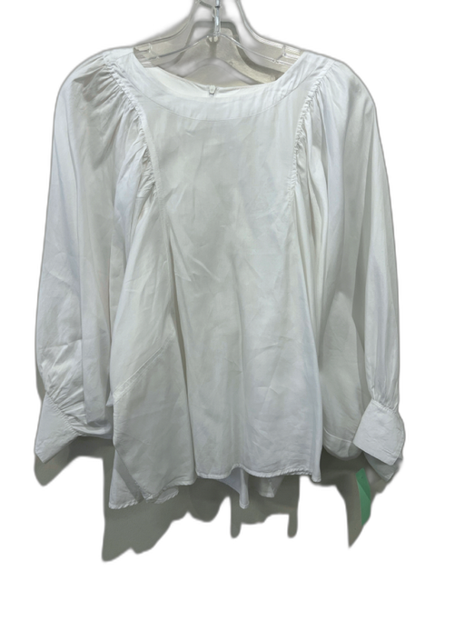 Harshman Size M/L White Cotton Gathered Back Zip bishop sleeve Top White / M/L