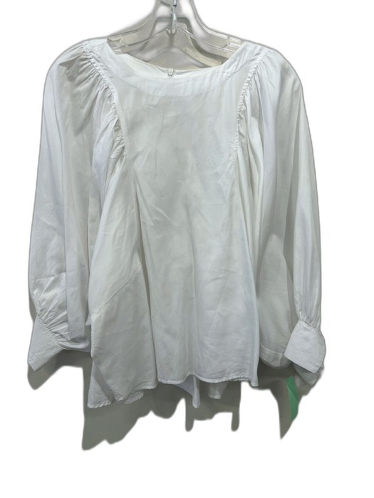Harshman Size M/L White Cotton Gathered Back Zip bishop sleeve Top White / M/L