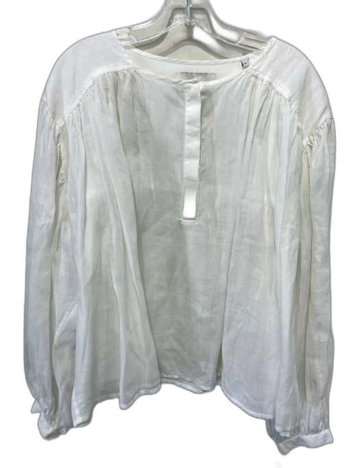 Rohe Size 40 / s White Linen Quarter Button Gathered Balloon Sleeve Top White / 40 / s