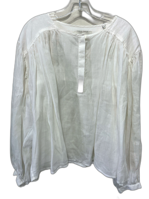 Rohe Size 40 / s White Linen Quarter Button Gathered Balloon Sleeve Top White / 40 / s