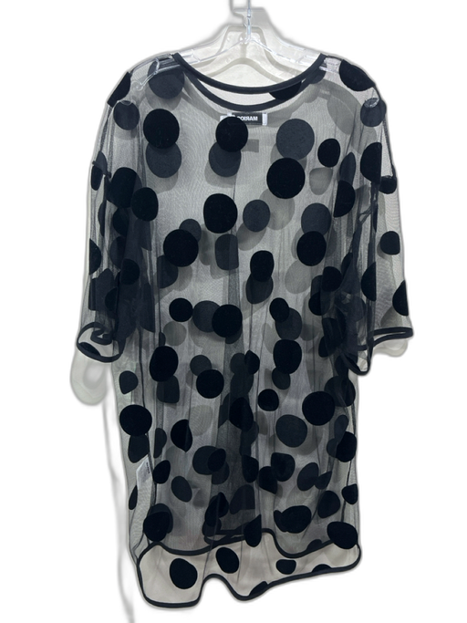 Marios Size M Black Nylon Blend Tulle Polka Dot Short Sleeve Knee length Dress Black / M