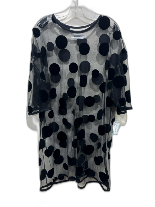 Marios Size M Black Nylon Blend Tulle Polka Dot Short Sleeve Knee length Dress Black / M