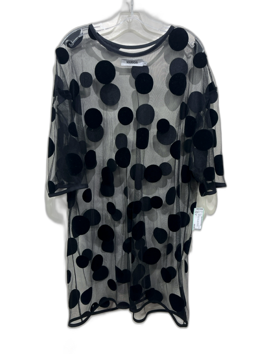 Marios Size M Black Nylon Blend Tulle Polka Dot Short Sleeve Knee length Dress Black / M