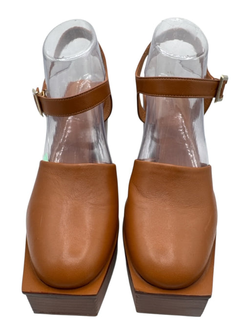Clergerie Shoe Size 41 Cognac Brown Leather Wood Stacked Heel Platform Sandals Cognac Brown / 41