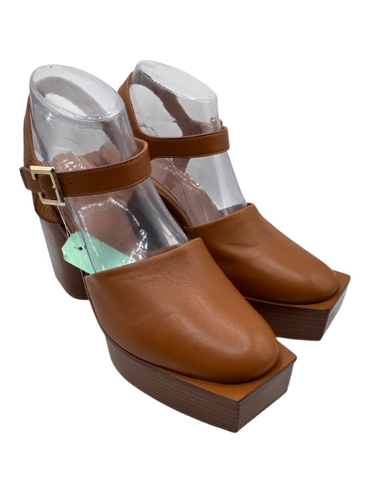 Clergerie Shoe Size 41 Cognac Brown Leather Wood Stacked Heel Platform Sandals Cognac Brown / 41