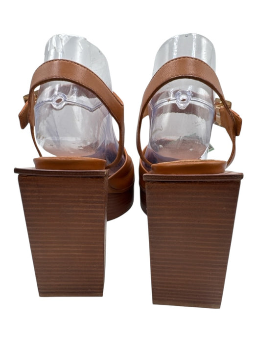 Clergerie Shoe Size 41 Cognac Brown Leather Wood Stacked Heel Platform Sandals Cognac Brown / 41