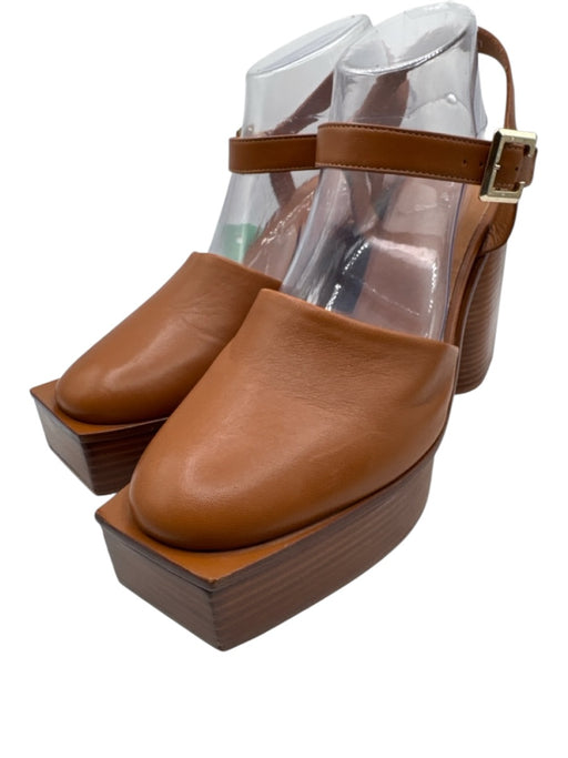 Clergerie Shoe Size 41 Cognac Brown Leather Wood Stacked Heel Platform Sandals Cognac Brown / 41