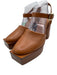 Clergerie Shoe Size 41 Cognac Brown Leather Wood Stacked Heel Platform Sandals Cognac Brown / 41