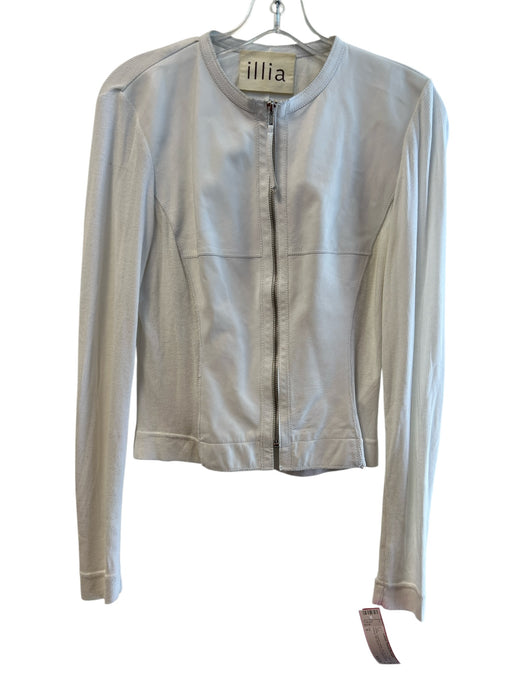 illia Size 6 White Leather Upper Zip Up Long Sleeve Rib Detail Hi Lo Top White / 6