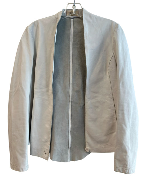 Jakett Size S White Leather Open Front Long Sleeve Ribbed Seam Detail Blazer White / S