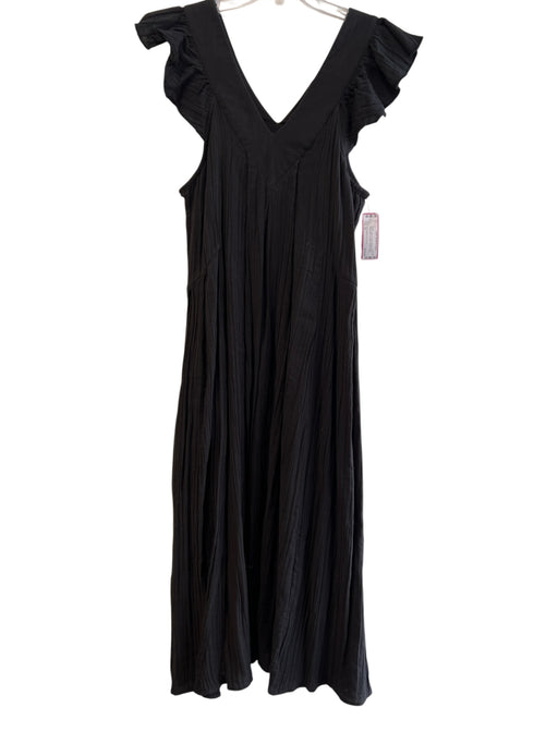 Millie Resort and Travel Size M Black Cotton V Neck Ruffle Sleeve Detail Dress Black / M