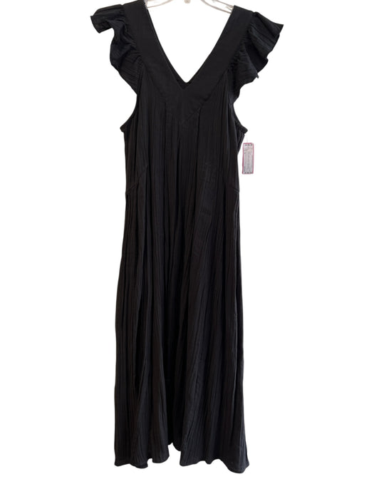 Millie Resort and Travel Size M Black Cotton V Neck Ruffle Sleeve Detail Dress Black / M