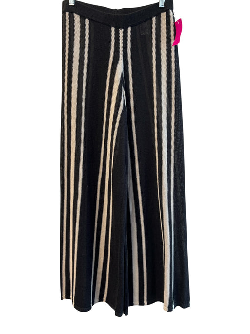 Zara Size M Black & White Viscose Elastic Waist High Rise Striped Sheer Pants Black & White / M