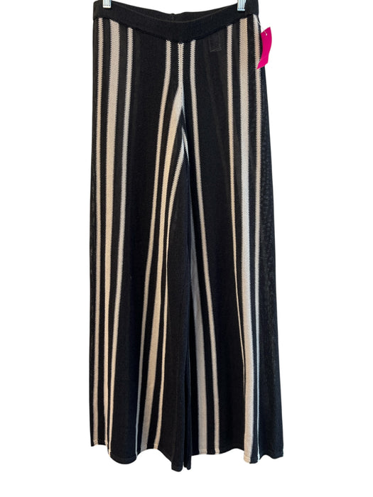 Zara Size M Black & White Viscose Elastic Waist High Rise Striped Sheer Pants Black & White / M
