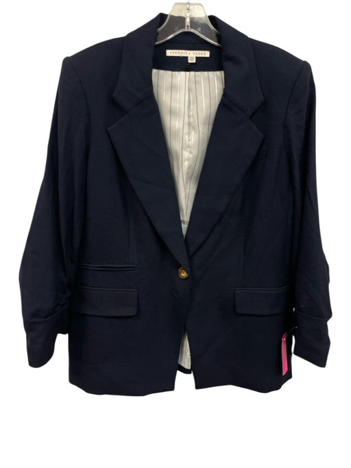 Veronica Beard Size Est L Navy Blue Viscose Blend Scrunch Sleeve Blazer Jacket Navy Blue / Est L