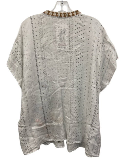 Johnny Was Size L White, Orange & Black Missing Fabric Tag V Neck Top White, Orange & Black / L