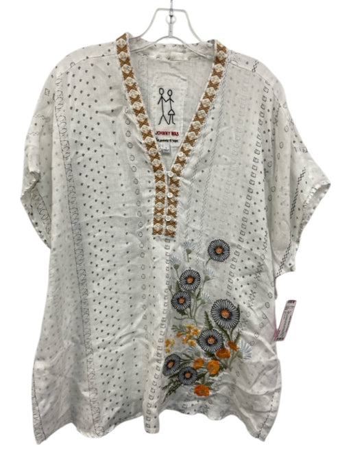 Johnny Was Size L White, Orange & Black Missing Fabric Tag V Neck Top White, Orange & Black / L