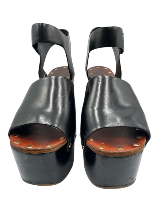 Celine Shoe Size 41 Black Leather Upper Velcro Strap Platform Wedge Sandals Black / 41