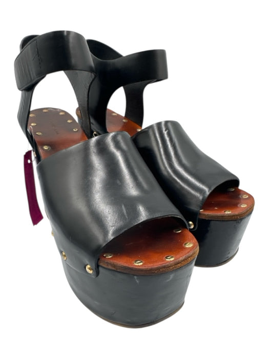 Celine Shoe Size 41 Black Leather Upper Velcro Strap Platform Wedge Sandals Black / 41