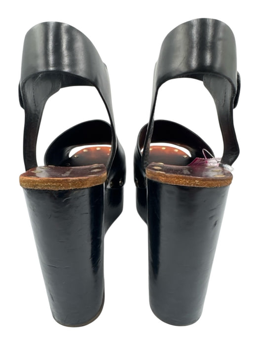 Celine Shoe Size 41 Black Leather Upper Velcro Strap Platform Wedge Sandals Black / 41