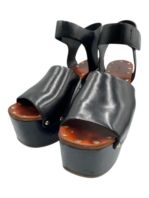 Celine Shoe Size 41 Black Leather Upper Velcro Strap Platform Wedge Sandals Black / 41