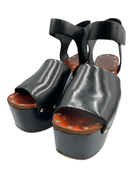 Celine Shoe Size 41 Black Leather Upper Velcro Strap Platform Wedge Sandals Black / 41
